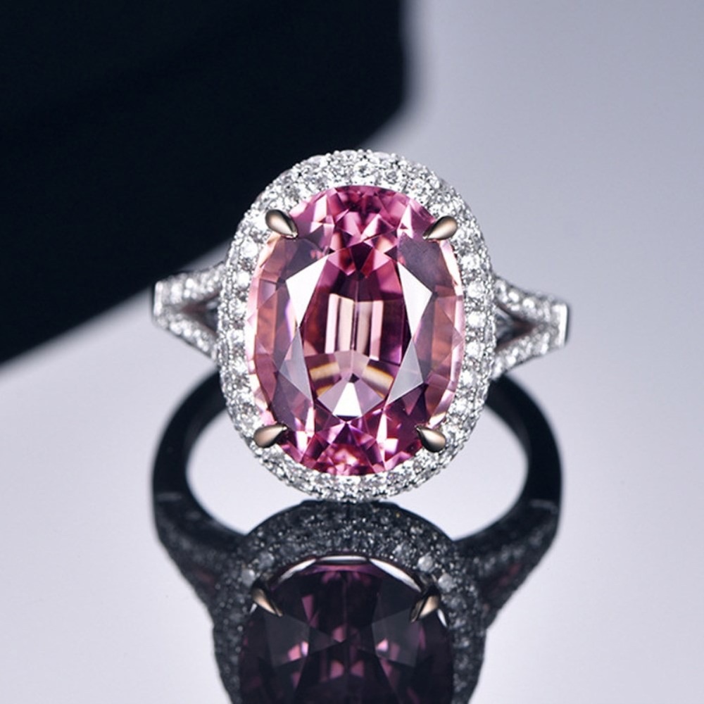 Silver and Pink Rhinestone Adjustable Ring - Picture 4 of 5